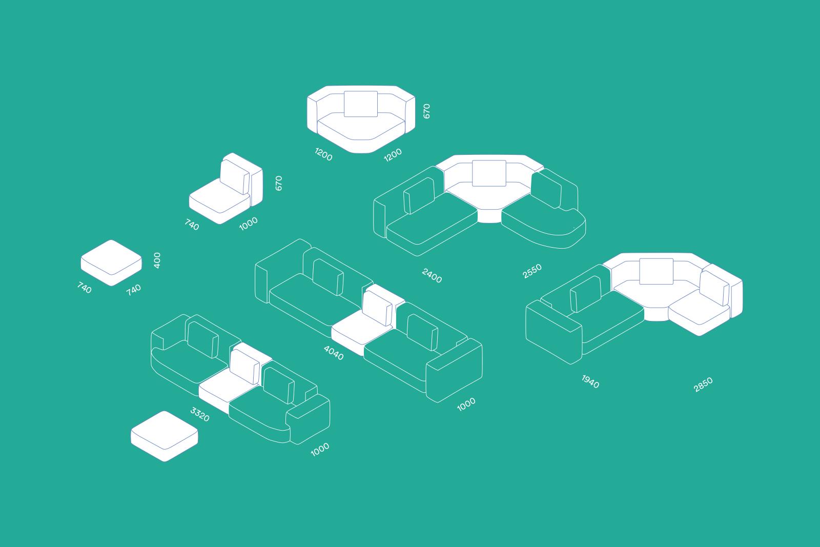 Технические данные и чертежи Модульный диван jeff от Pedrali